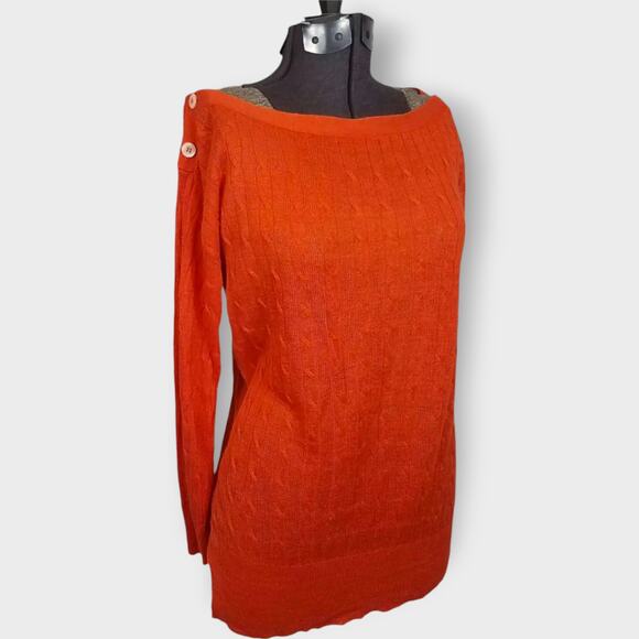 J.Crew Boat Neck Crocheted Sweater 100% Linen Orange Knit Lightweight Size S - Picture 2 of 6